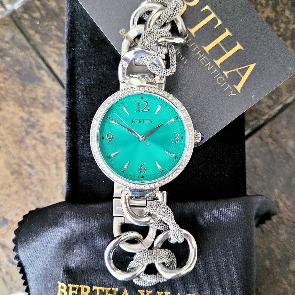 Bertha Women's Chain-Link Emerald Dial Watch